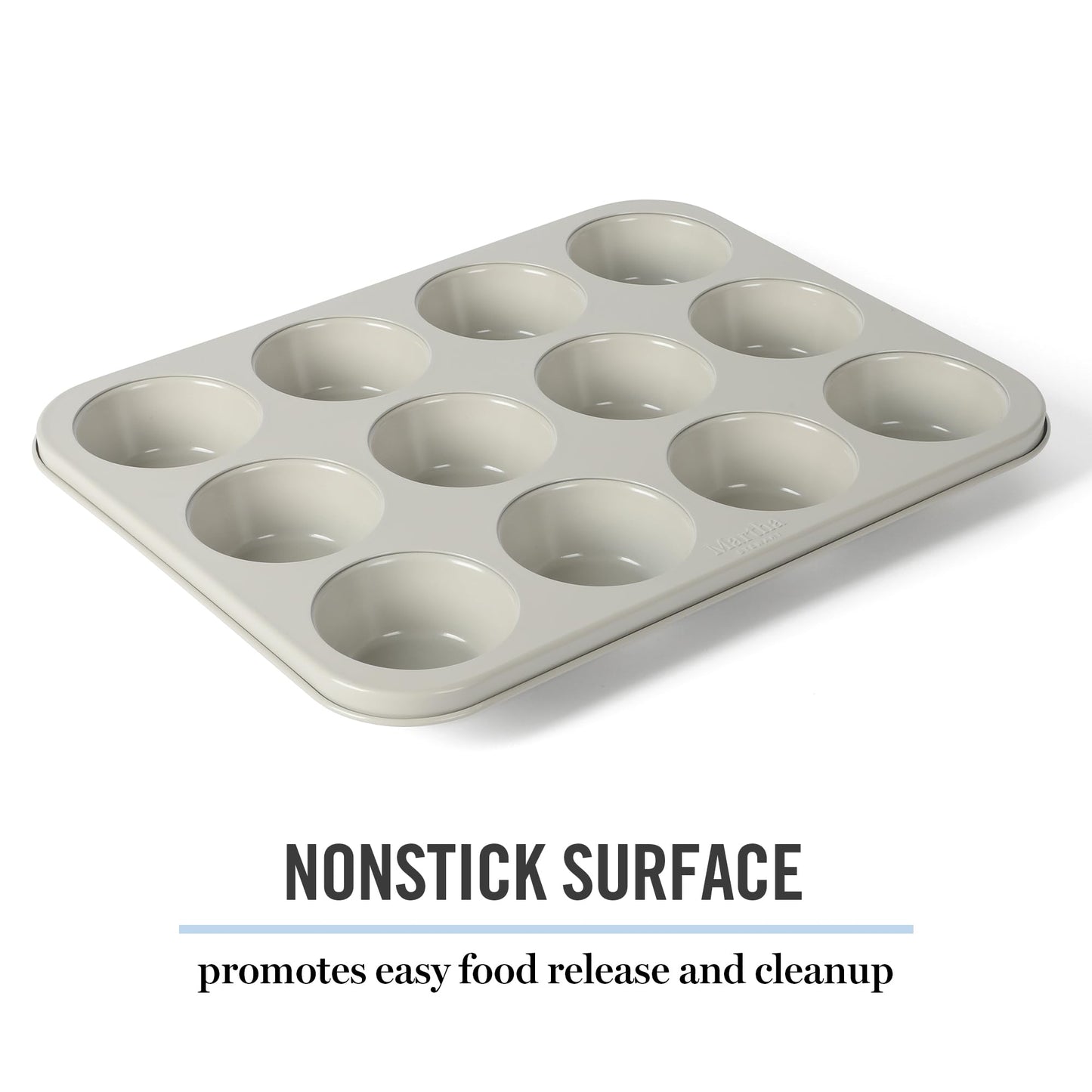 Martha Stewart Gallen 12 Cup Nonstick Carbon Steel Muffin/Cupcake Pan - Cool Grey