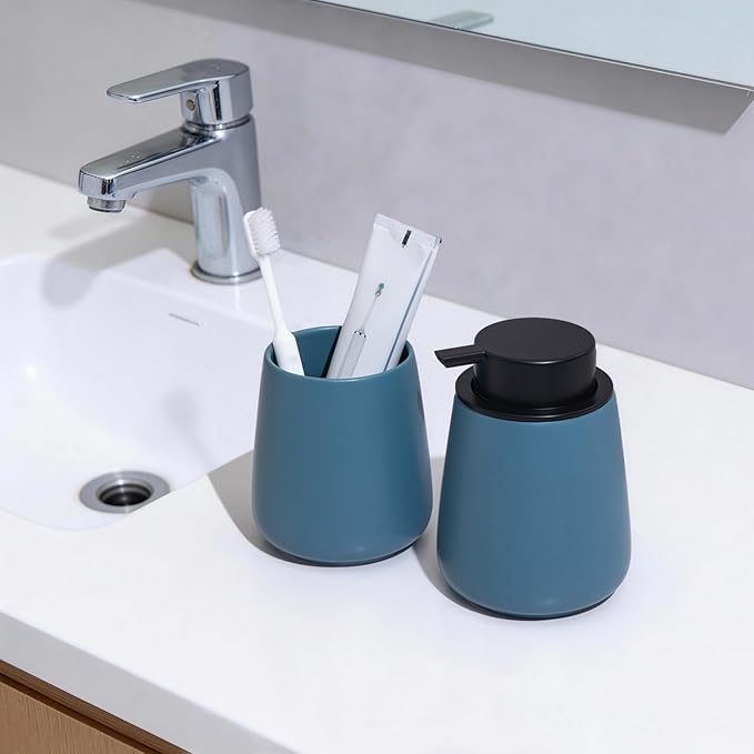 Blue Toothbrush Holder for Bathroom - Ceramic Tooth Brushing Holders, Toothbrush Cup, Toothpaste Organizer for Bathroom Countertop, Makeup Brush Holder, Pen Holder for Home Desktop Storage