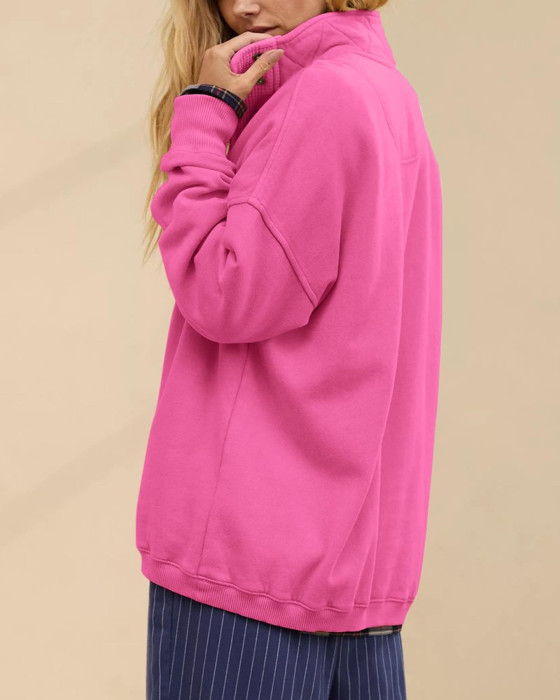 Gacaky Sweatshirt for Women Oversized Casual Long Sleeve Button Henley Neck Pullover Tops Fashion Outfits Clothes Hot Pink XS