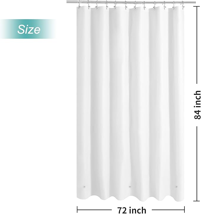 Mrs Awesome Extra Long Shower Curtain Liner with 3 Magnets, Long White PEVA Plastic Shower Curtain for Bathroom Waterproof, 72 x 84, White