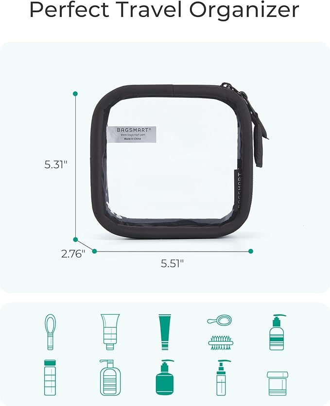 BAGSMART Mini Clear Makeup Bag for Women Portable Travel Toiletry Bag, Cute Small Water-Resistant Cosmetic Bag TSA Approved Clear Makeup Case Pouch with Zipper for Car Essentials(Blush Pink)
