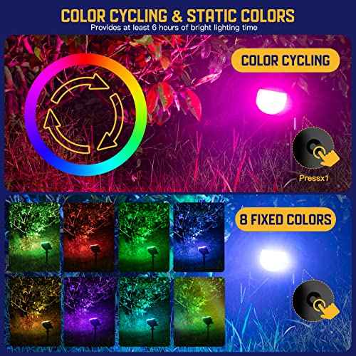 Kyosho Solar Spot Lights Outdoor, IP67 Waterproof Solar Lights for Yard, Garden and Walkways, 38 LEDs RGBW Multicolor Spotlight, 6 Pack
