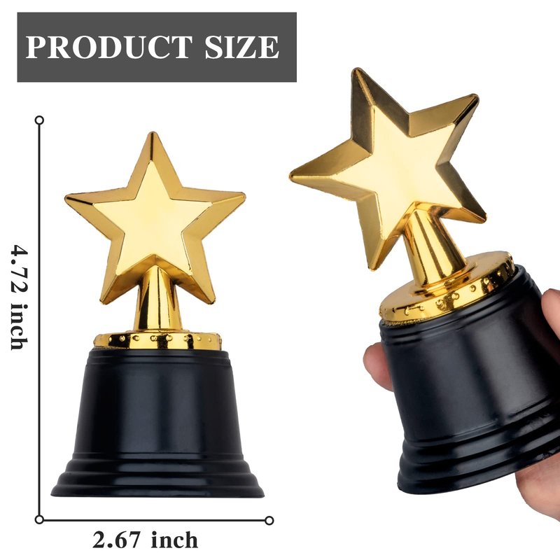 24 Pack Mini Star Trophy Awards Bulk (4.5 Inch), Plastic Gold Star Trophies For Halloween Party Favors, Goodie Bags, Kid Classroom School Reward, Sports Tournament Winning Prize, Hollywood Event Props