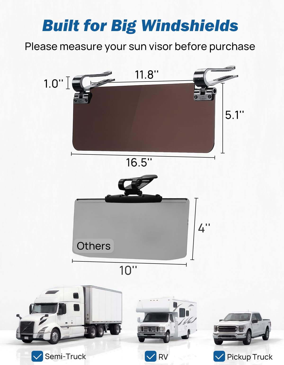 JOYTUTUS Large Sun Visor Extender for SUV Pickup Truck, Polarized Sun Visor Extender Universal Sun Blocker UV400, Adjustable Visor Extension for Car Visor,Double-Clip,Anti Glare Stray Light
