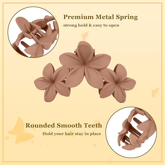 Ondder Hair Clip - Flower, 4 Pcs, 4.5 Inches, Large Matte, Claw, for Women & Girls, Thick Hair, Hair Accessories