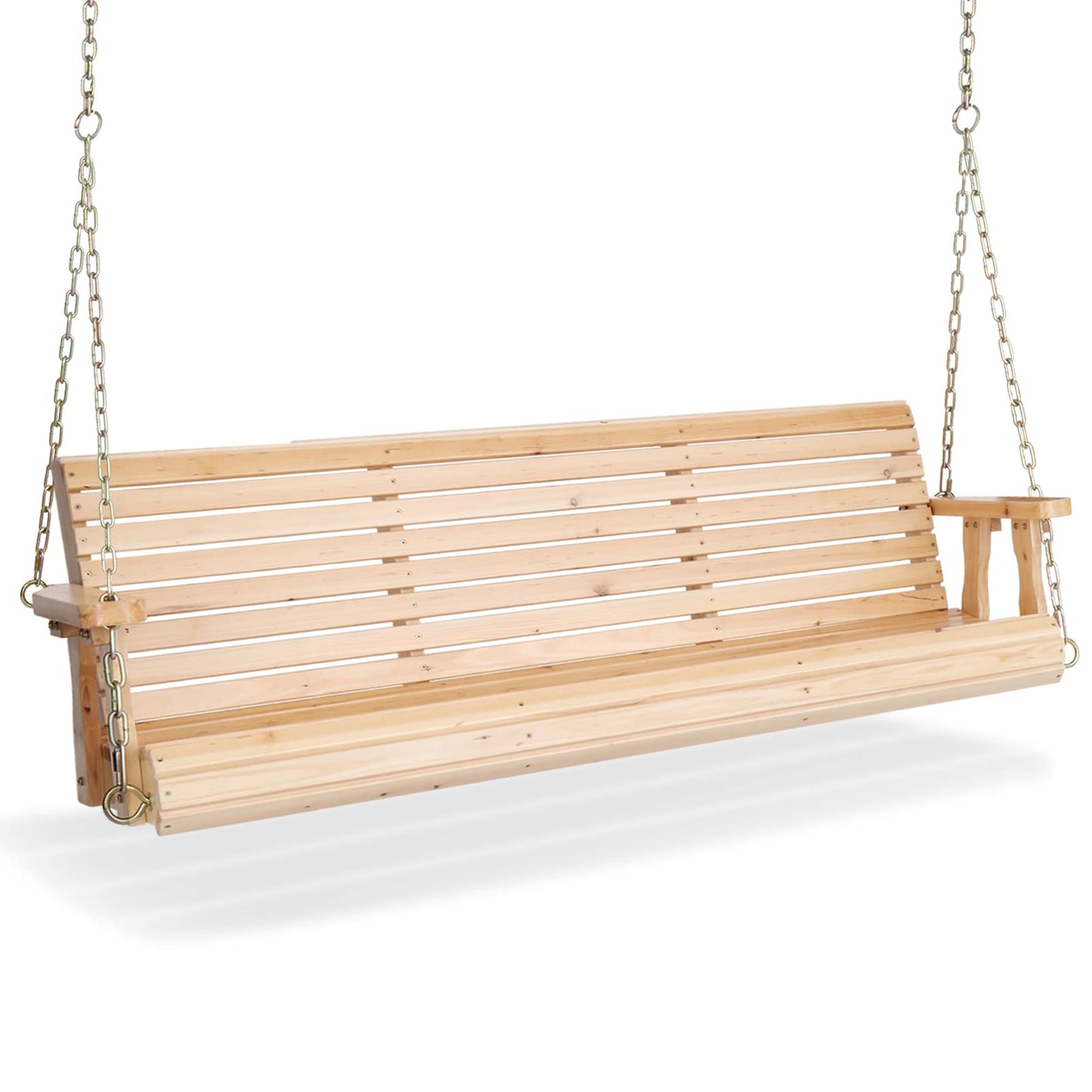 VINGLI Upgraded Patio Wooden Porch Swing for Courtyard & Garden, Heavy Duty 880 LBS Swing Chair Bench with Hanging Chains for Outdoors (Natural, 5 FT)