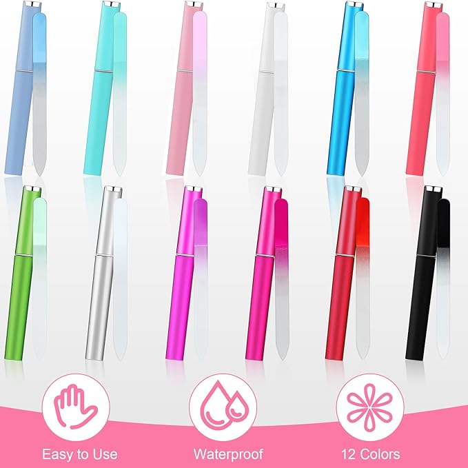 Lasnten 24 Pcs Crystal Glass Nail Files with Case Bulk Manicure for Women Mom Professional Glass Nail File Double Sided, Mothers Day 12 Colors