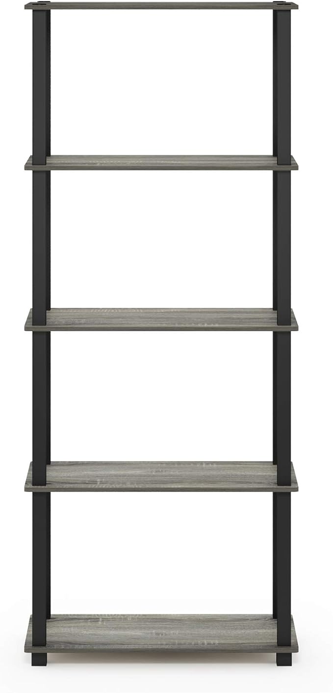 Furinno TURN-S-TUBE Book Shelf, 5-Tier Toolless Storage Shelves with Square Tubes, Shelving Unit for Organization and Storage for Living Room, Home Office, French Oak