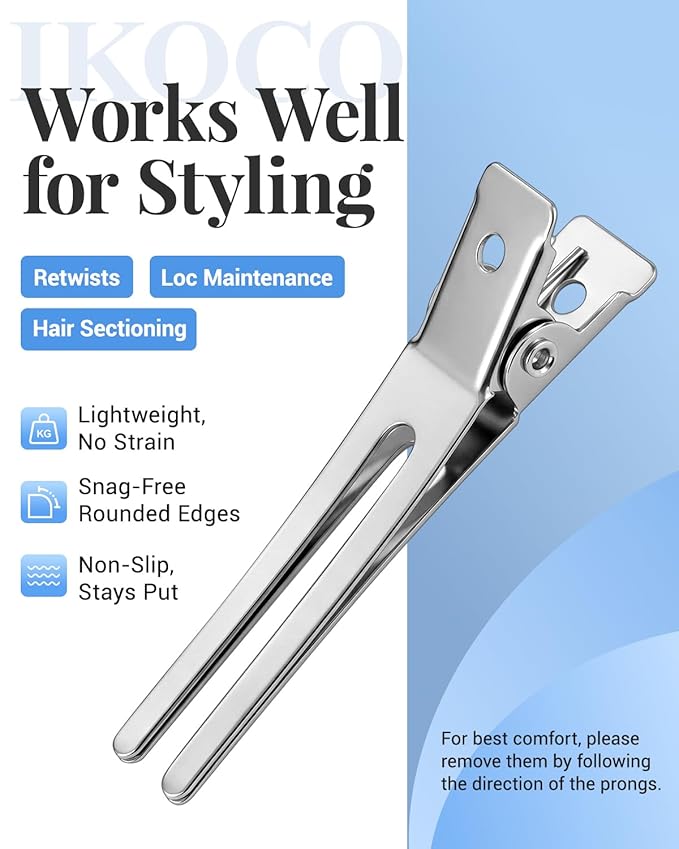 50Pcs Metal Hair Styling Clips, IKOCO No Crease Double Prong Hair Clips with 3 Parting Comb for Styling and Coloring