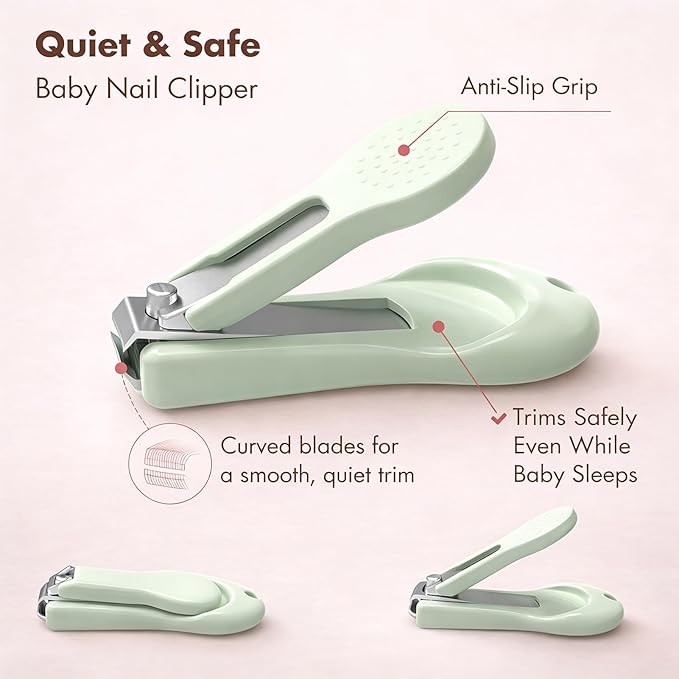 Baby Nail Kit, 4-in-1 Baby Nail Care Set with Cute Case, Baby Nail Clippers, Scissors, Nail File & Tweezers, Baby Manicure Kit and Pedicure kit for Newborn, Infant, Toddler, Kids-Owl Green