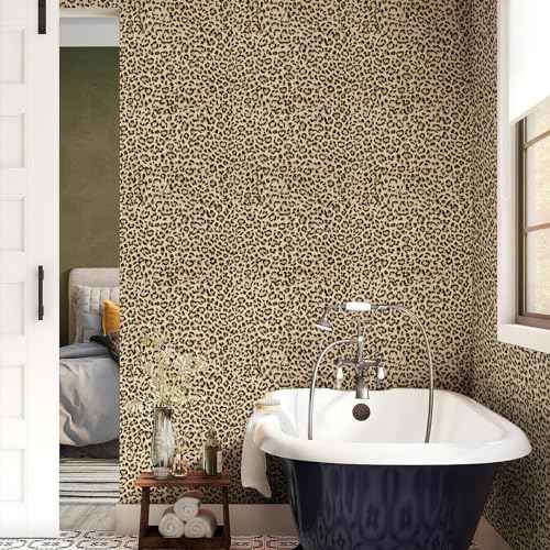 Simon&Siff Leopard Peel and Stick Wallpaper 17.3"x60" Black/Brown Vintage Animal Removable Wallpaper Renter Friendly Waterproof Modern Contact Paper for Bedroom Bathroom Cabinet