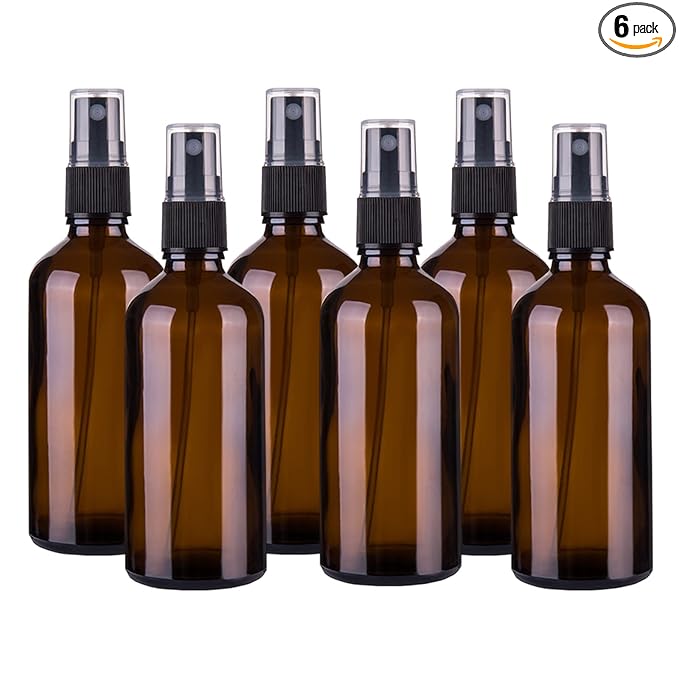 Hydior 4oz Amber Glass Spray Bottle for Essential Oil, Empty Fine Mist Spray Bottle, 6 Pack