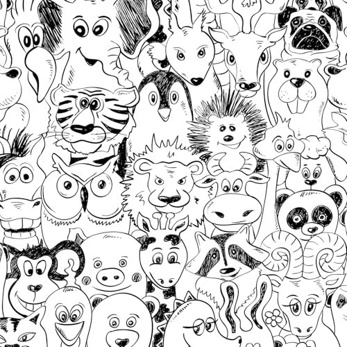 FunStick Black and White Wallpaper Peel and Stick Modern Animal Wall Paper Self Adhesive Vinyl Fun Lion Tiger Deer Dog Animal Contact Paper Removable Wallpaper for Kids Room Bedroom Walls 17.5"x118"