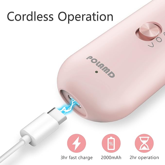 Professional Manicure Pedicure Kit, Electric Nail File Set, Cordless Electric Nail Drill Machine, 5 Speeds Hand Foot Care Tool for Nail Grind Trim Polish (Pink)