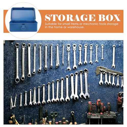 BESTonZON Metal Tool Organizer Box with Latch Closure and Handle, Portable Steel Tool Box, Mechanics Tool Box Car Trunk Repairing Tools Organizer for Workshop, Garage, Warehouse, Household, Blue
