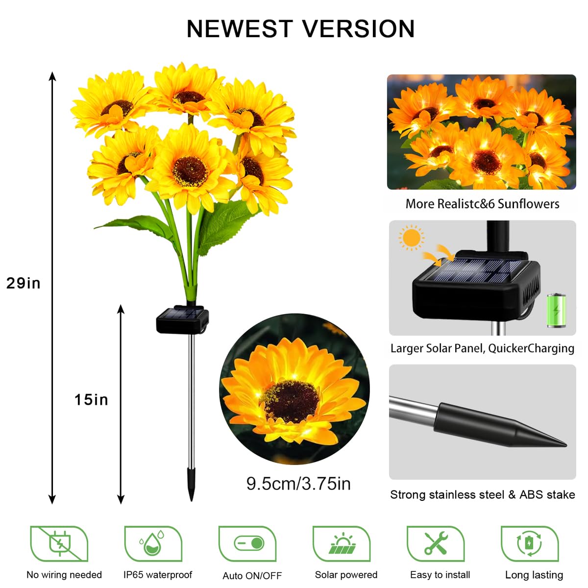 Solar Sunflower Lights 4 Pack with 24 Sunflower Solar Lights Outdoor Garden Decor Birthday Gift for Mom Women Grandma,Waterproof Solar Flower Garden Stake Lights for Yard Landscape Patio Lawn Pathway