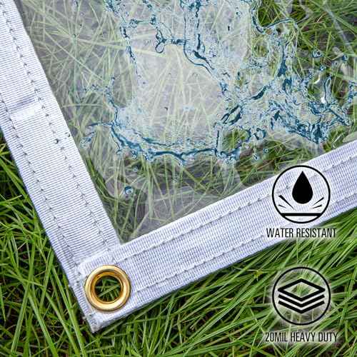 CARTMAN 8x10 Feet Clear Vinyl Tarp, Super Heavy Duty 20 Mil Transparent Waterproof PVC Tarpaulin with Brass Grommets - for Patio Enclosure, Camping, Outdoor Tent Cover, Porch Canopy