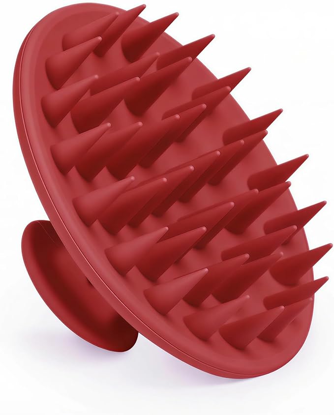 Silicone Scalp Massager Shampoo Brush, Scalp Brush for Hair Growth & Dandruff Removal, Hair Scrubber Scalp Stimulator Exfoliator Brush with Soft Bristles for Wet Dry Scalp Care (Ruby Red)