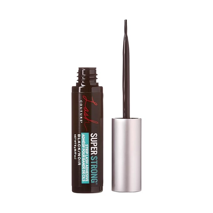 Kiss Lash Couture Super Strong Strip Lash Adhesive, Black, 0.17 Oz (5 g), 24 Hour Mega Grip Eyelash Glue for Clusters, Extensions & Strip Lashes, with Brush Applicator, Biotin-Infused, Latex-Free