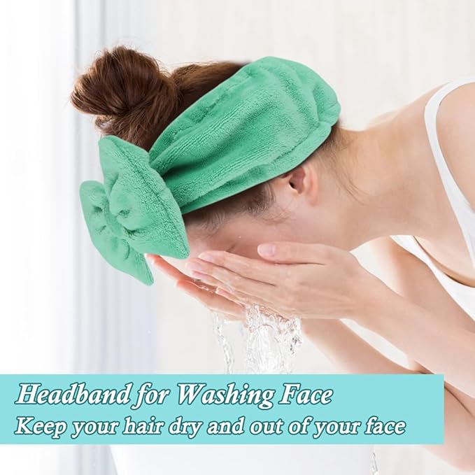 Shintop Face Wash Headband, Soft Makeup Headband with Cute Bow Elastic Spa Headwear for Skincare Facial Mask Showers (Pea Green)