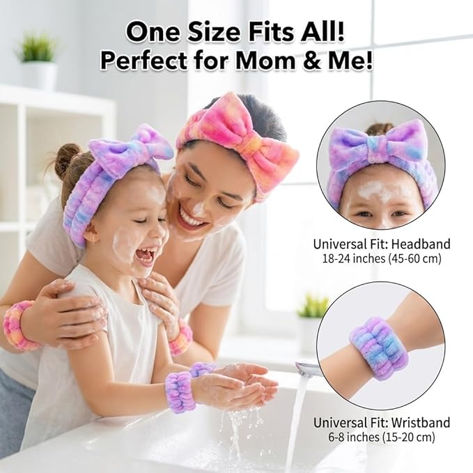 8 Pcs Spa Headband and Wristbands Set for Washing Face, Soft Face Wash Headbands Wrist Bands for Women with Scrunchies, Absorbent Wrist Towels, Makeup Hairband for Skincare, Yoga, and Teen Girls Gifts