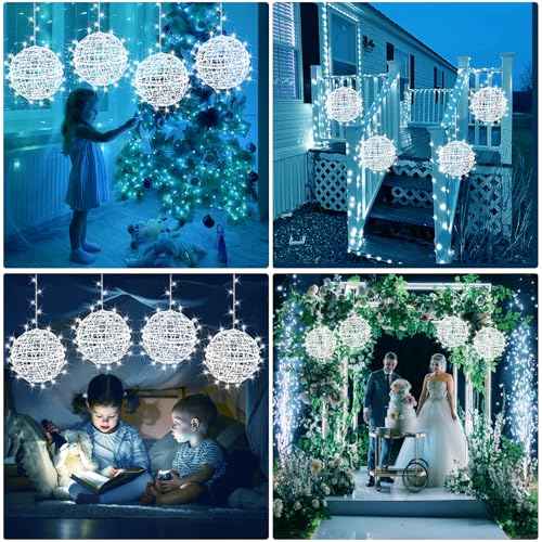 Outdoor Christmas Balls Lights Tree Lights Waterproof, 4 Pack 11.81" LED Hanging Globe Sphere Lights with 8 Lighting Modes Memory Timer Plug for Party Wedding Xmas Porch Patio Garden Yard Decorations