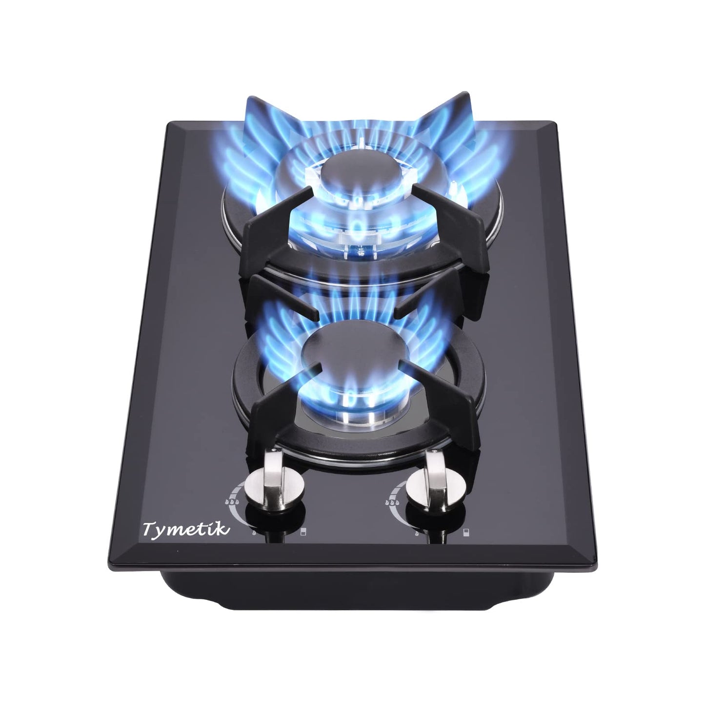 Tymetik 12 Inch Gas Cooktop - 2 Burner Built-in Stovetop with Tempered Glass, LPG/NG Convertible Dual Fuel, Ideal for RVs, Apartments, Outdoor