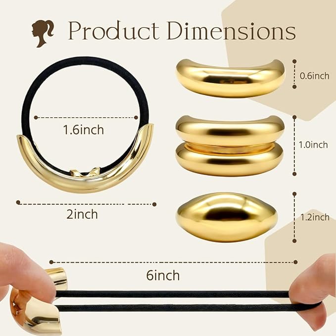 OHCISP 6Pcs Gold Hair Ties - 3 Styles Gold Hair Accessories for Women & Girls, Elegant Chic Metal Hair Cuff Non-Damage Ponytail Cuffs Holders for Thick Hair