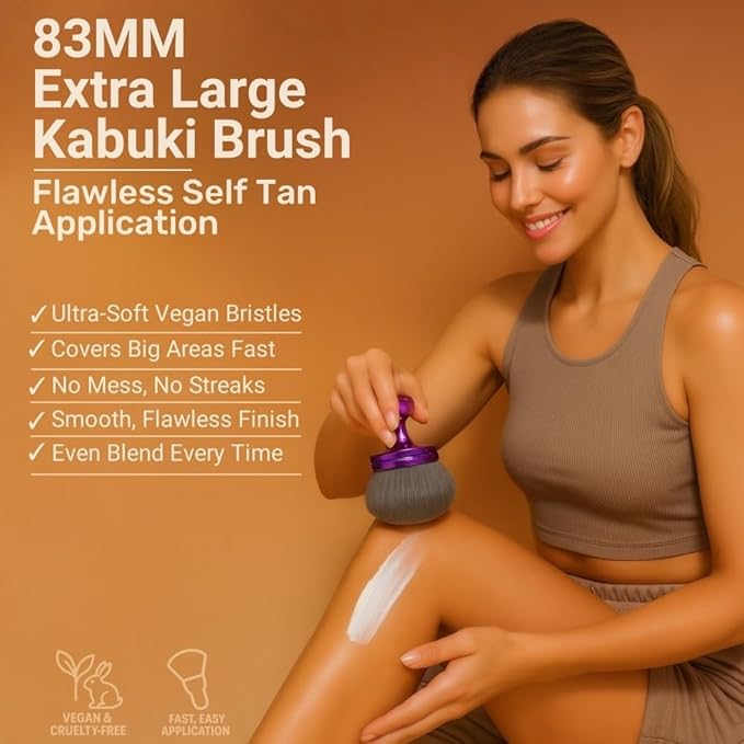 Blend & Blur Extra Large Kabuki Body Makeup Brush for Self Tanner, Bronzer & Legs Makeup, 3.5" Wide Round Head Streak-Free Tan Application for Full Body Self Tanning, Body Contouring & Sunless Tan
