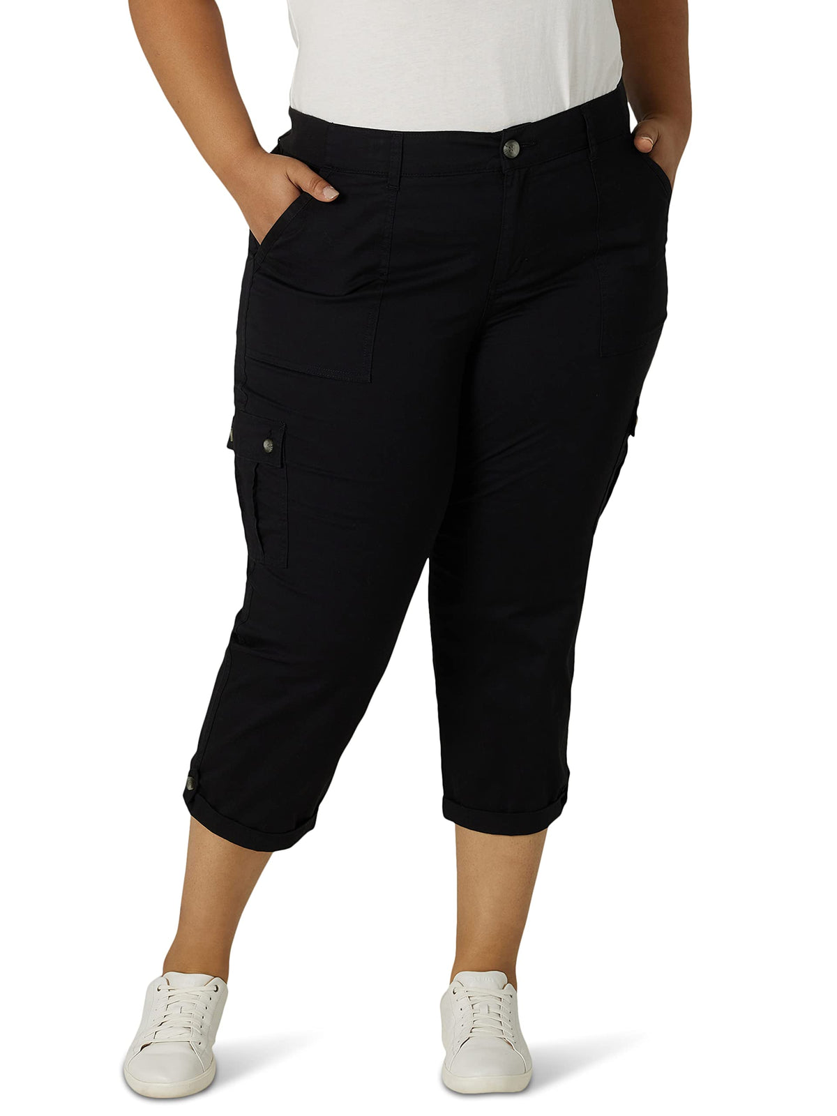 Lee Women's Plus Size Ultra Lux Comfort with Flex-to-Go Cargo Capri Pant Black 14 Plus