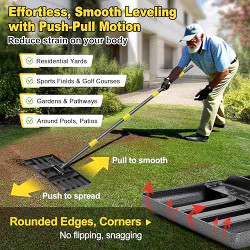 Lawn Leveling Rake, Heavy Duty 17" x 10" Stainless Steel Lawn Leveler for Soil Dirt Leveling Spreading,72" Adjustable Long Handle,Golf Field,Lawn,Tight Spot Landscaping Tool,Ground Leveler for Yard