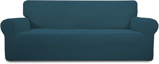 Easy-Going Stretch Sofa Slipcover 1-Piece Sofa Cover Furniture Protector Couch Soft with Elastic Bottom for Kids, Polyester Spandex Jacquard Fabric Small Checks (Sofa, Deep Teal)