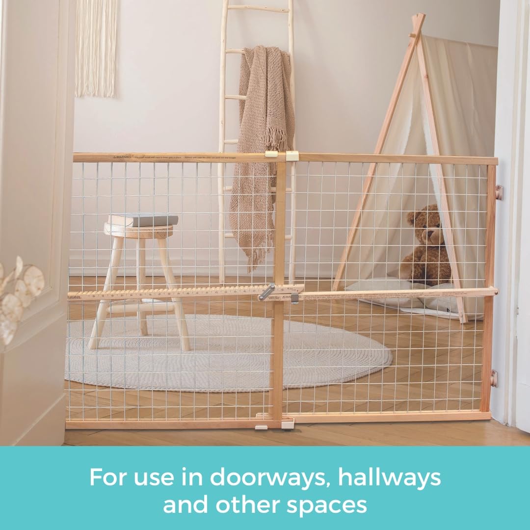 Toddleroo by North States - Extra-Wide Wire Mesh Wooden Baby Gate: Pressure Mounted Baby Gate for Doorways - Adjustable 29.5 to 50 Inches Wide - 31 Inches Tall