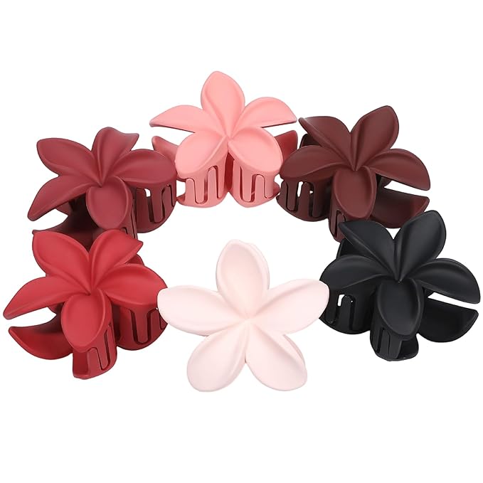 Flower Hair Clips for Women 6 Pcs Hawaiian Large Claw Clips Plumeria Medium Hair Claw Clips for Thick Thin Hair Hibiscus Tropical Beach Hair Accessories for Women Girls and Girls-Red