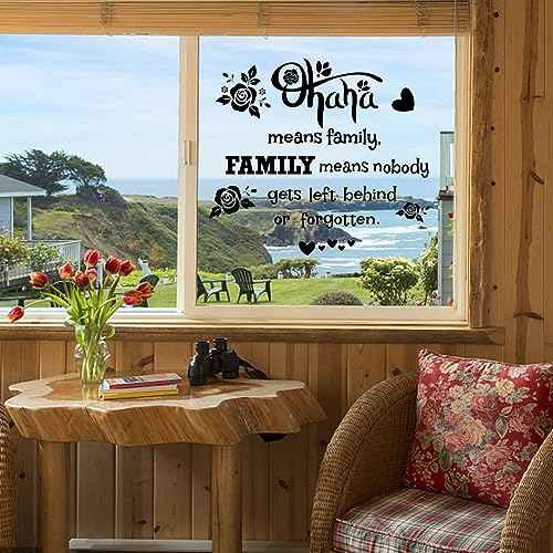 PLIGREAT Ohana Means Family Quotes Wall Stickers Removable Vinyl Peel and Stick Wall Decals for Living Room Bedroom Sofa TV Background Hallway Photo Wall Decoration Home Indoor DIY Wall Art Decor