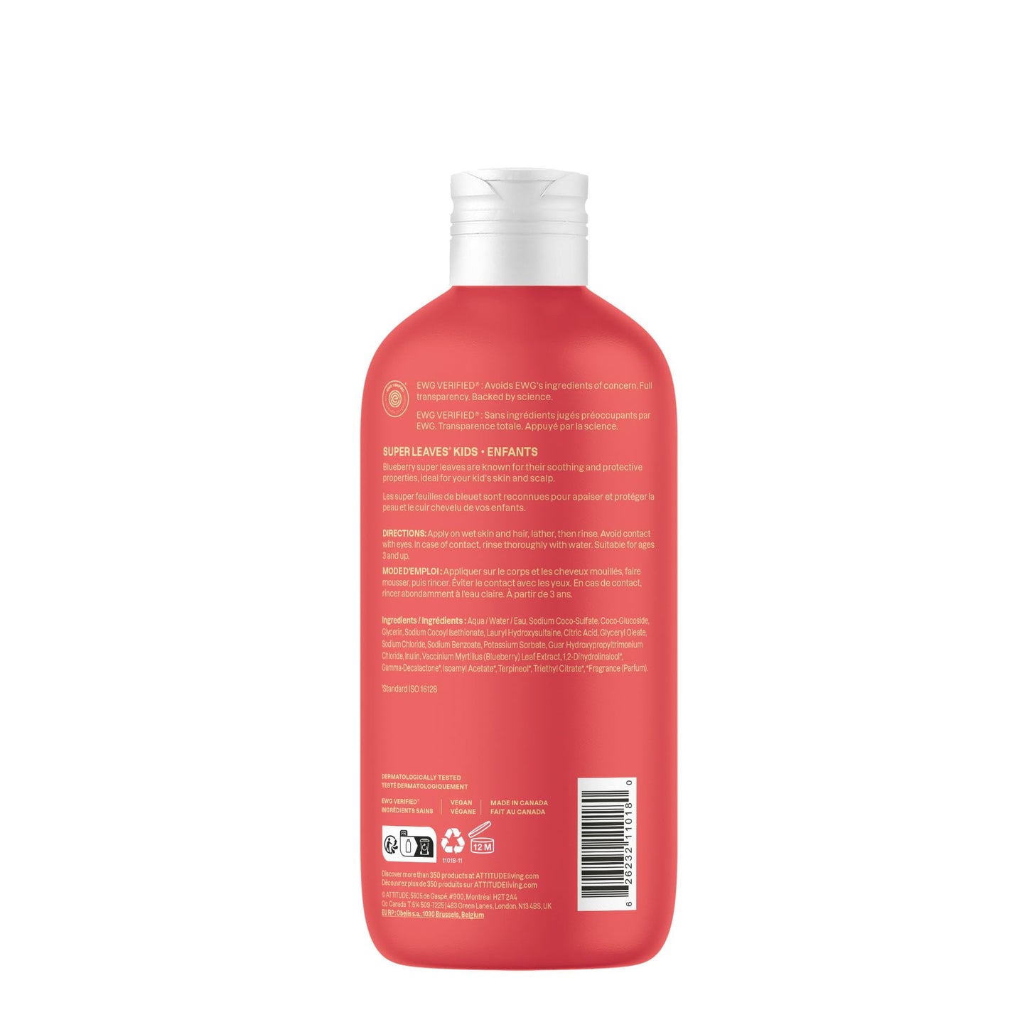ATTITUDE Shampoo and Body Wash for Kids, EWG Verified Hair and Body Cleanser, Dermatologically Tested Soap, Plant and Mineral Based Bath Products, Vegan, Mango, 16 Fl Oz