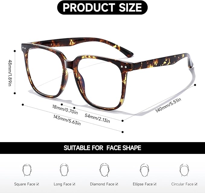Oversized Square Blue Light Blocking Glasses for Women and Men - Gaming & Computer Anti-Fatigue
