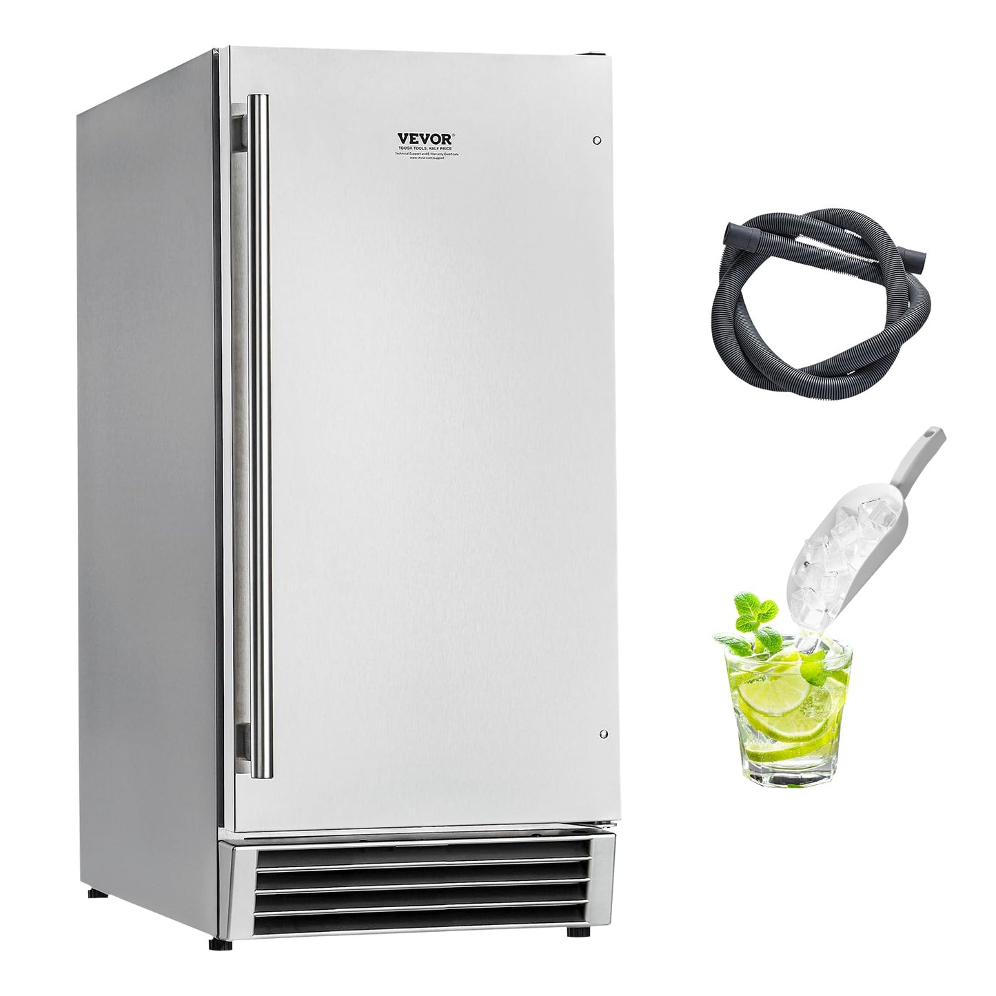 VEVOR Under Counter Ice Maker Machine, 50 Lbs/Day Built in Undercounter Ice Maker with Reversible Door, Stainless Steel, Freestanding Ice Make for Restaurant, Outdoor Kitchen, Terrace, Pool