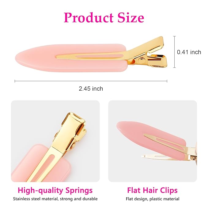 D 6 Pcs No bend Hair Clips No Crease Hair Clip Makeup Clips for Women and Girls Flat Hair Clips for Hairstyling Salon Golden Handle(Pink)