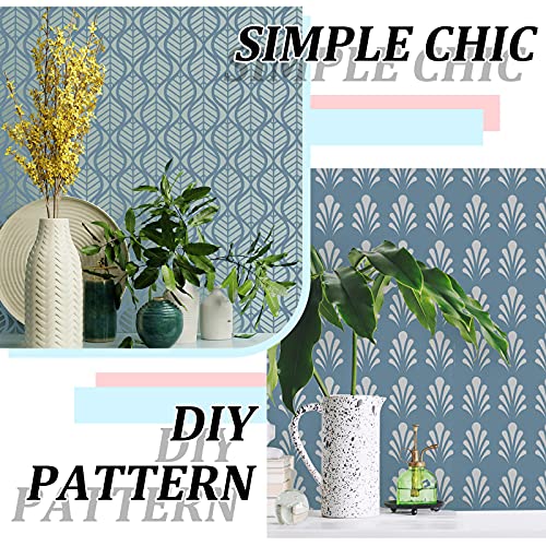 Outus 8 Pieces 12 x 12 Inch Wall Stencils for Painting on Wall Wood Floor Tile Reusable Furniture Stencils Drawing Template Geometric Modern Herringbone Pattern Stencil Home Decor(Delicate Style)
