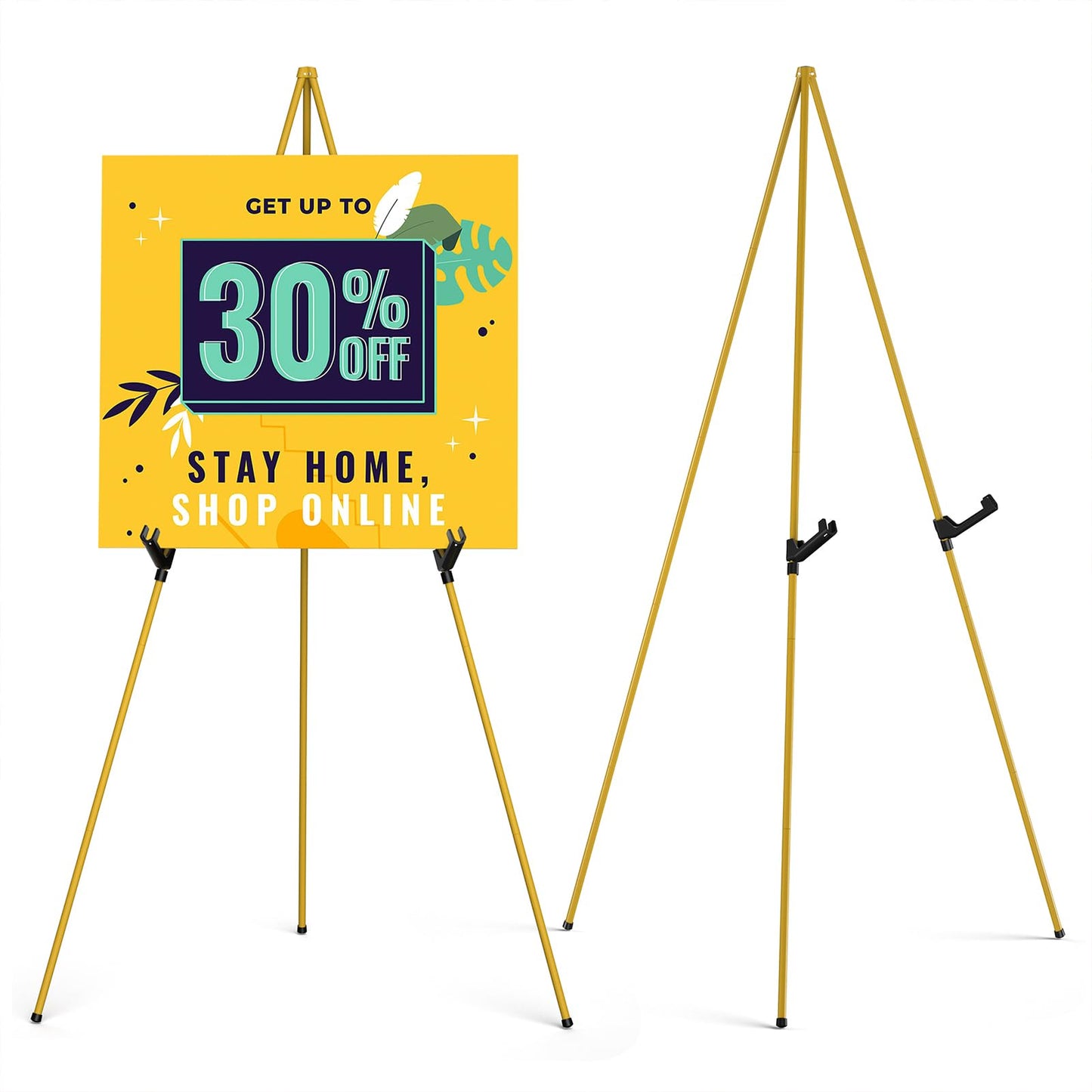 SunyesYoon Display Golden Easel Stand - 63" Artist Instant Tripod Collapsible Portable Floor Easel - Adjustable Art Poster Easy Folding Metal Stand for Display Show, Wedding, Painting