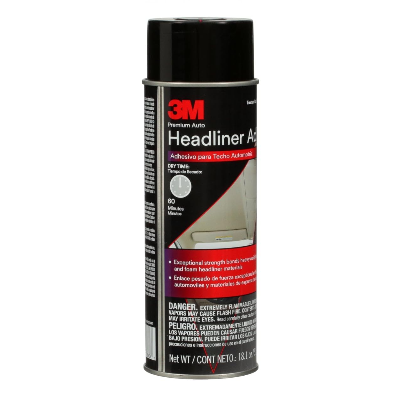 3M Headliner & Fabric Adhesive, 18.1 oz., Exceptional Strength Bonds Heavyweight Automotive Fabrics to Metal Surfaces, For Bonding Headlines, Carpet, Foam and Others, Quick & Easy Application (38808)