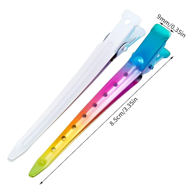 24 Packs Duck Bill Clips, Bantoye 3.35 Inches Rustproof Metal Alligator Curl Clips with Holes for Hair Styling, Hair Coloring, Gradient Rainbow