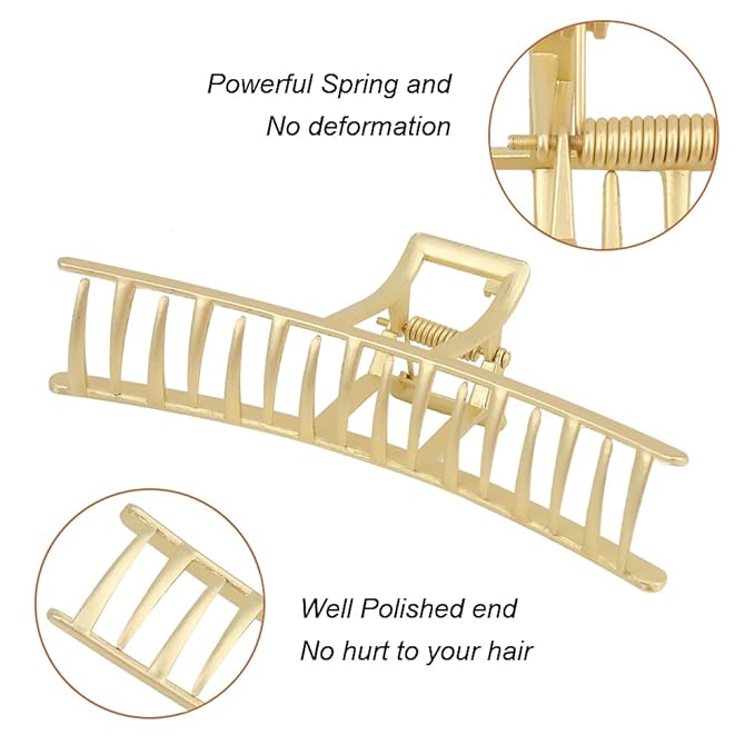 Large Metal Hair Clips for Thick and Long Hair - Butterfly Claw Clips with Non-Slip Grip, Big Jaw Clamps for Women (Light Gold)