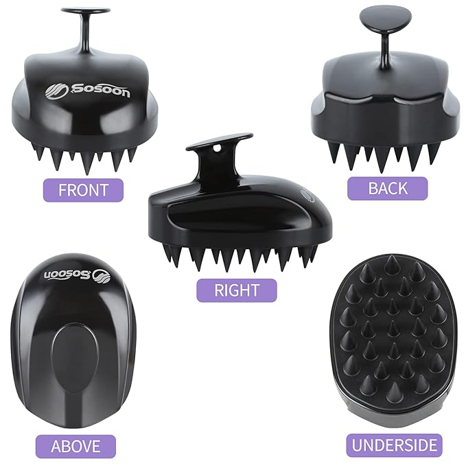 Sosoon Scalp Massager Shampoo Brush, Hair Scalp Scrubber Shower Hair Brush Head Massager for Stress Relax Hair Growth, Dandruff Brush Scalp Exfoliator for Women Men Kids Pets, Black