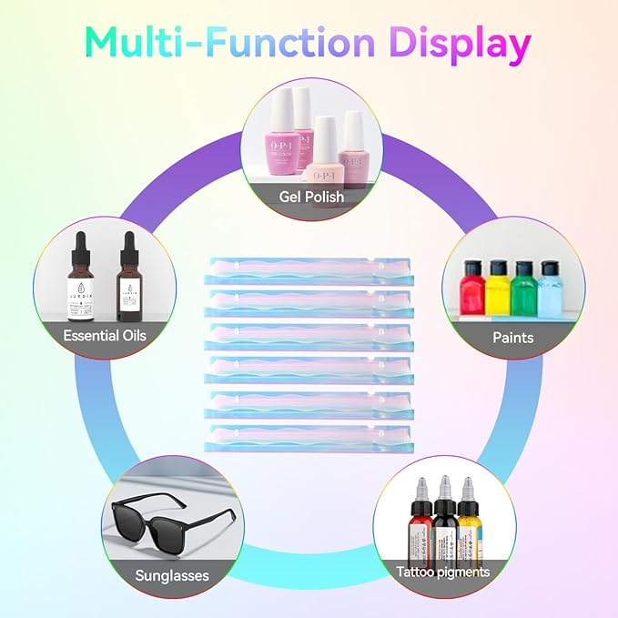 15" Nail Polish Rack Wall Mounted Floating Shelves Acrylic Paints Gel Polish Organizer and Storage with End Caps for Kid Room, Books, Nail Techs, Art Lovers, Great Display Salons, Rainbow