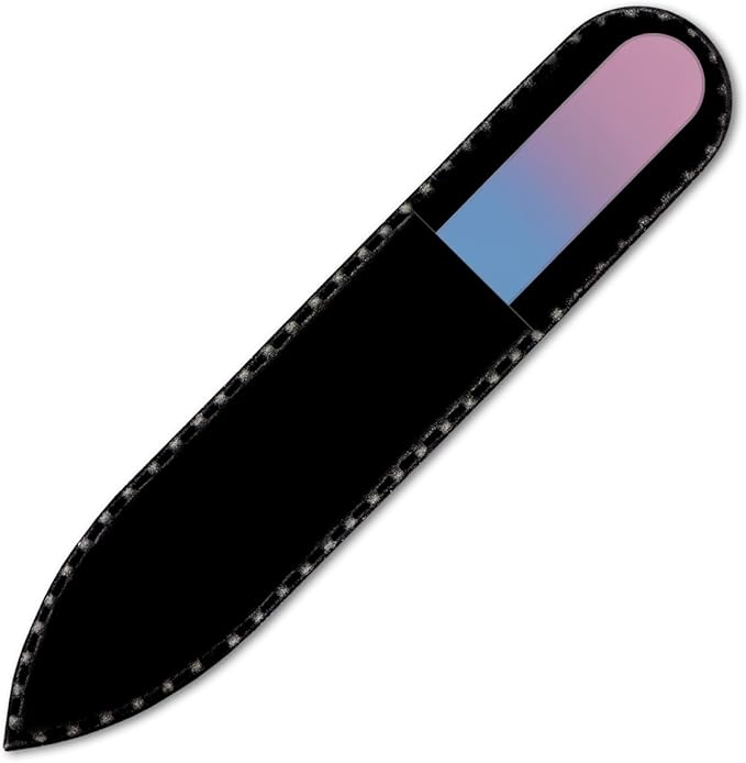 Mont Bleu Rainbow Crystal Nail File in Black Pouch - Small/Purse Size - Czech Tempered Glass - Handmade in Bohemia (Czech Republic)