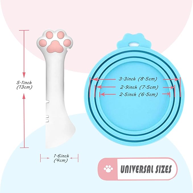 Pet Food Can Spoon & 3 Pcs Can Cover Lids | Cute Paw Shape Opener Spatula Cat Wet Food Spoon | Universa BPA Free Silicone Lids for Dog Cat Cans(Multicolor)