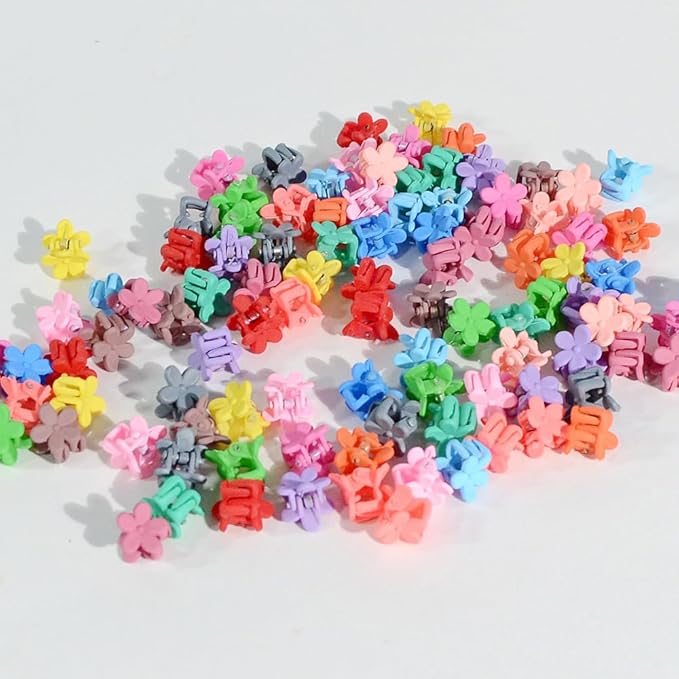 Mini Flower Hair Clip Flower Clips,Colorful Mini Hair Claw,for Women, Girls,Baby, Toddler Bangs Strong Grip Small Tiny Rainbow Hair Clips (100, Matte Colors)