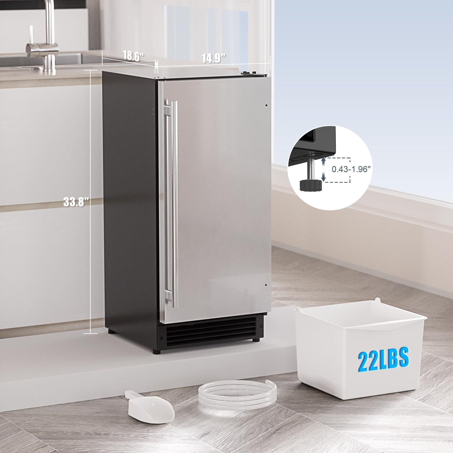 COTLIN 15" W Drainless Under Counter Ice Maker with 22LBS Storage Bin, Crescent Ice, Free Standing Built-in Ice Maker for Residential Commercial Use, No Drain Required, ETL Approved, 2026 Upgraded
